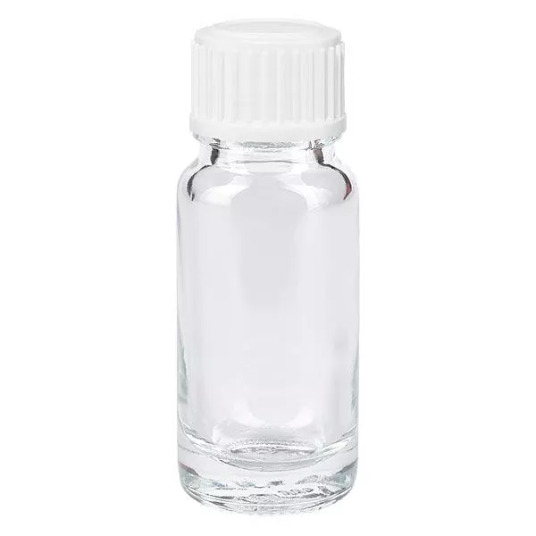Apothekenflasche klar 10ml Tropfverschluss weiß 0.8mm Standard Apothekenflasche klar 10ml Tropfverschluss weiß 0.8mm Standard