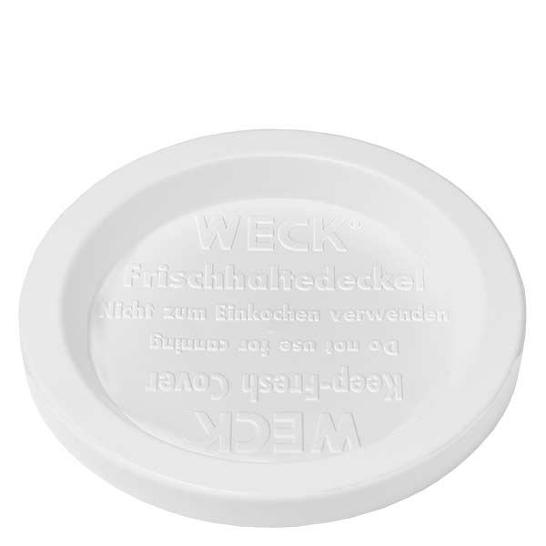 560ml Schmuckglas mit Frischedeckel WECK RR80 WECK Frischhaltedeckel weiß für 165ml Gugelhupfglas RR80 - Detailansicht der geprägten Beschriftung und Struktur