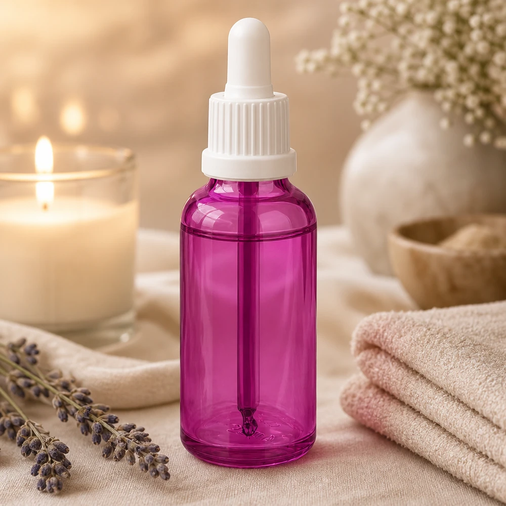 30ml Pipettenflasche PurpleLine violett mit weißer Kappe für sichere Aufbewahrung von Wirkstoffen