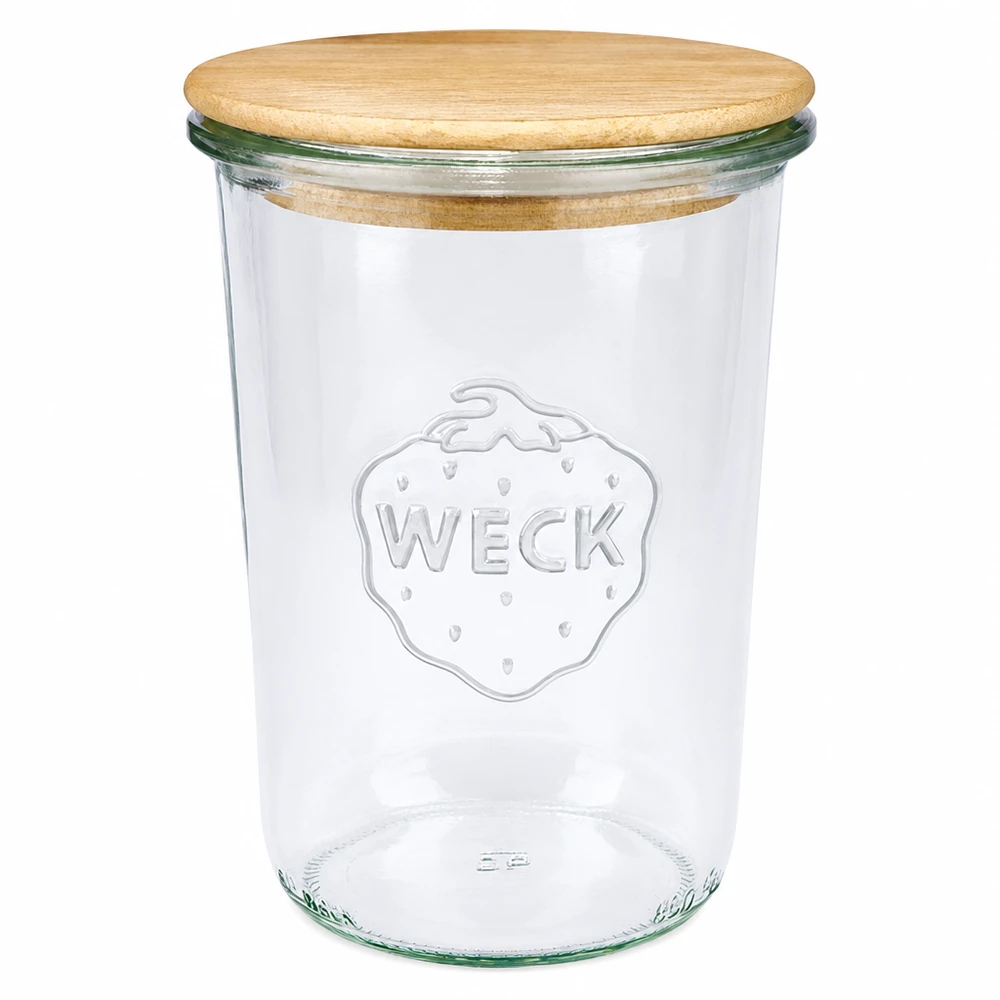 850ml Sturzglas WECK RR100 mit Holzdeckel WECK Sturzglas 850ml RR100 mit Holzdeckel Einmachglas Vorratsglas transparent mit WECK Logo