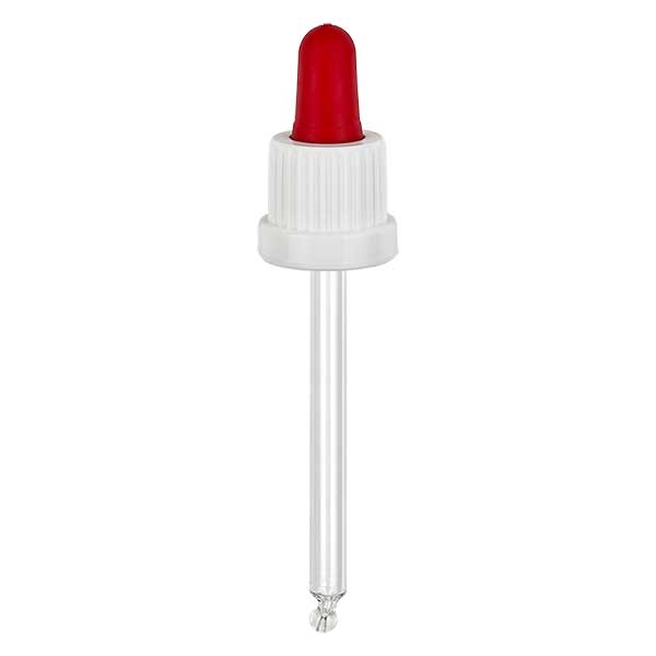 Glas-Tropfpipette weiß/rot 18mm PL78 Originalitätsverschluss