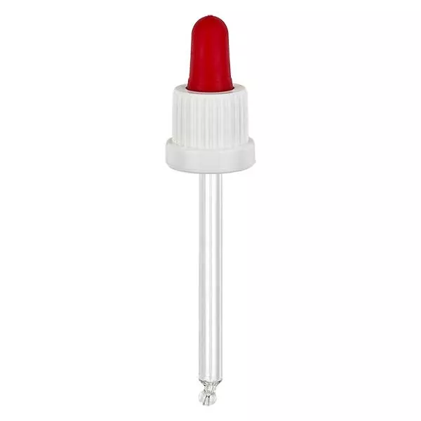 Glas-Tropfpipette weiß/rot 18mm PL78 Originalitätsverschluss