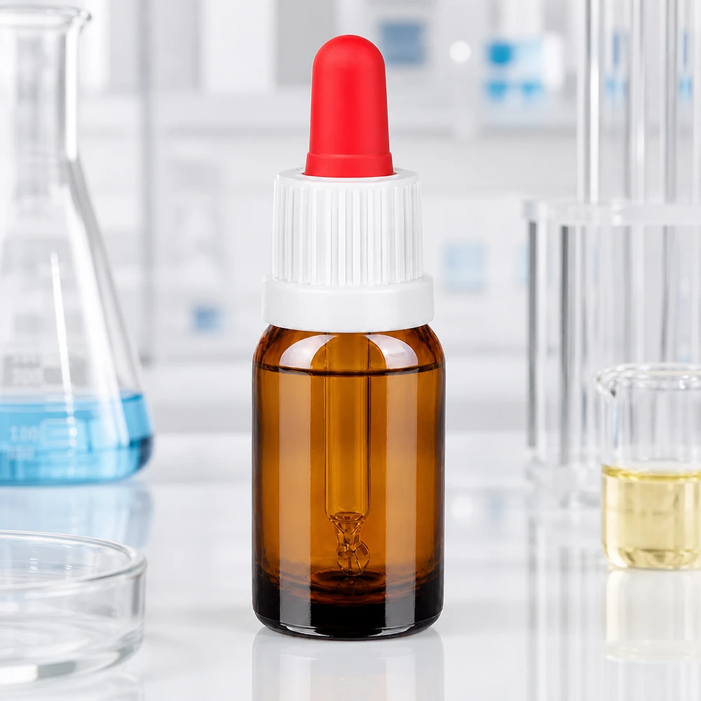 10ml Pipettenflasche weiß/rot Originalitätsverschluss BrownLine UT18/10 10ml Pipettenflasche in Braun mit kindersicherem Verschluss und präziser Tropfenfunktion