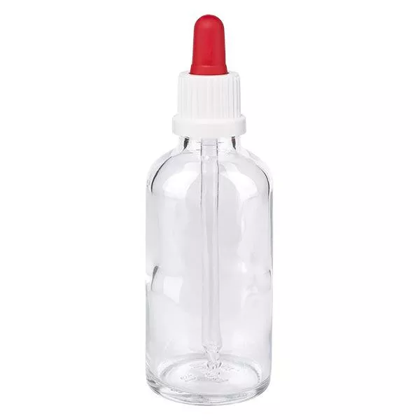 Apothekenflasche klar 50ml Pipette weiß/rot Originalitätsverschluss