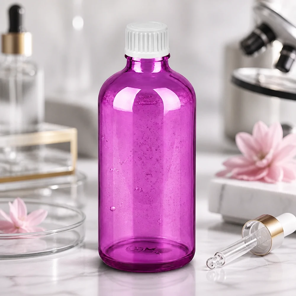 100ml Kosmetikflasche transparent lila mit Tropfverschluss für DIY-Mischungen und Öle