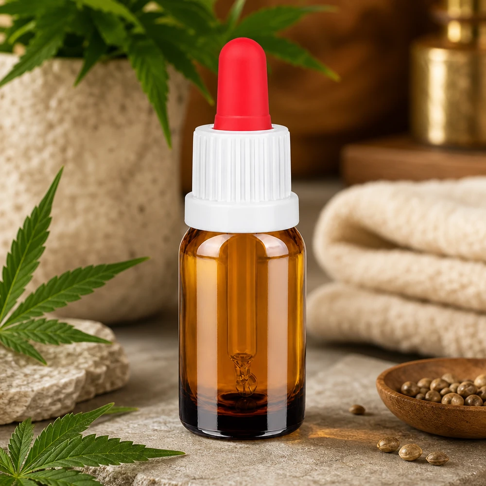 10ml Glasflasche mit weißem Verschlusssystem und roter Pipettenspitze für Naturkosmetik
