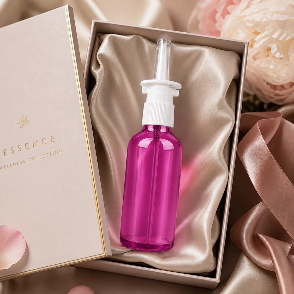 50ml Nasensprayflasche weiß/transparent Standard PurpleLine. UT18/50 Professionelle 50ml Nasenspray-Flasche in Purple-Optik mit langlebigem Sprühmechanismus UT18/50