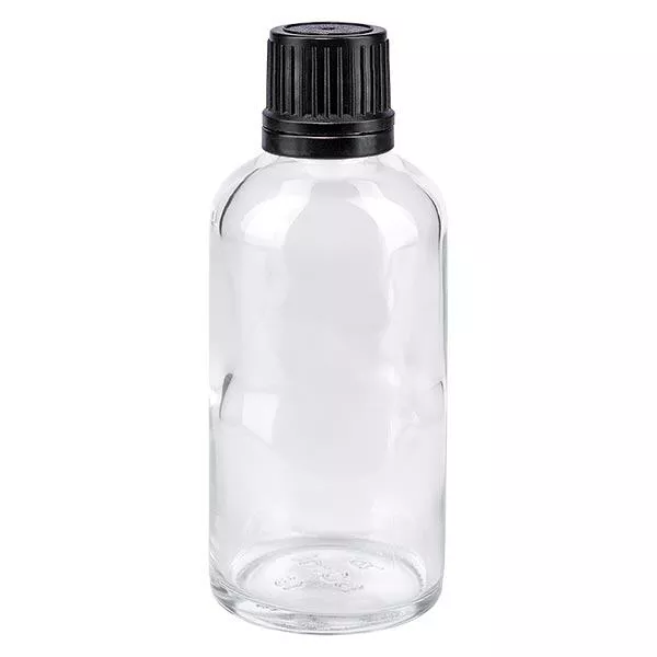 Apothekenflasche klar 50ml Schraubverschluss schwarz Giessring Originalitätsverschluss Apothekenflasche klar 50ml Schraubverschluss schwarz Giessring Originalitätsverschluss