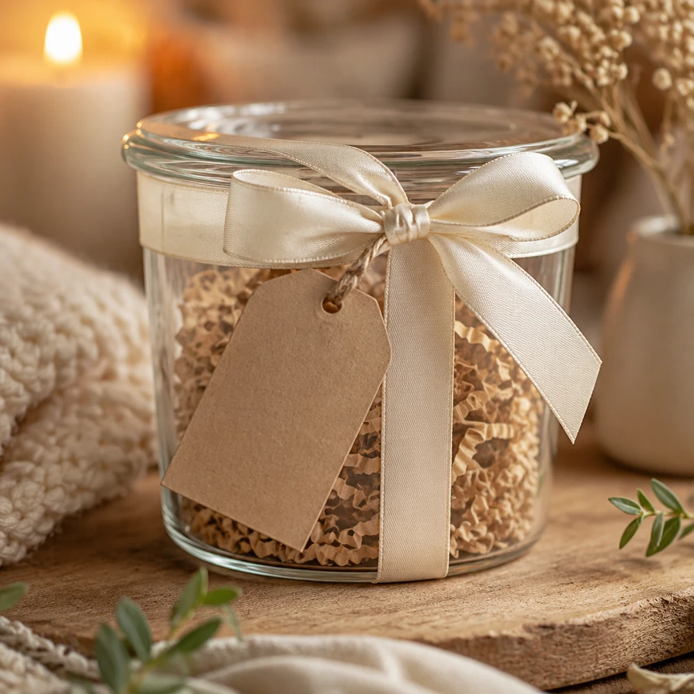 WECK Sturzglas 35ml mit Schleife und Anhänger als Geschenkverpackung für Gewürze und kleine Leckereien