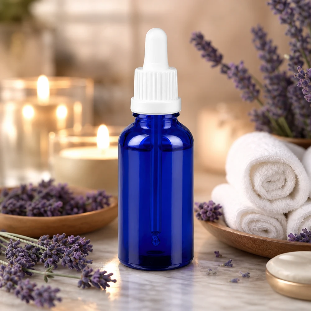 Kompakte 30ml blaue Glasflasche mit Pipette für DIY Kosmetik und Naturprodukte BlueLine