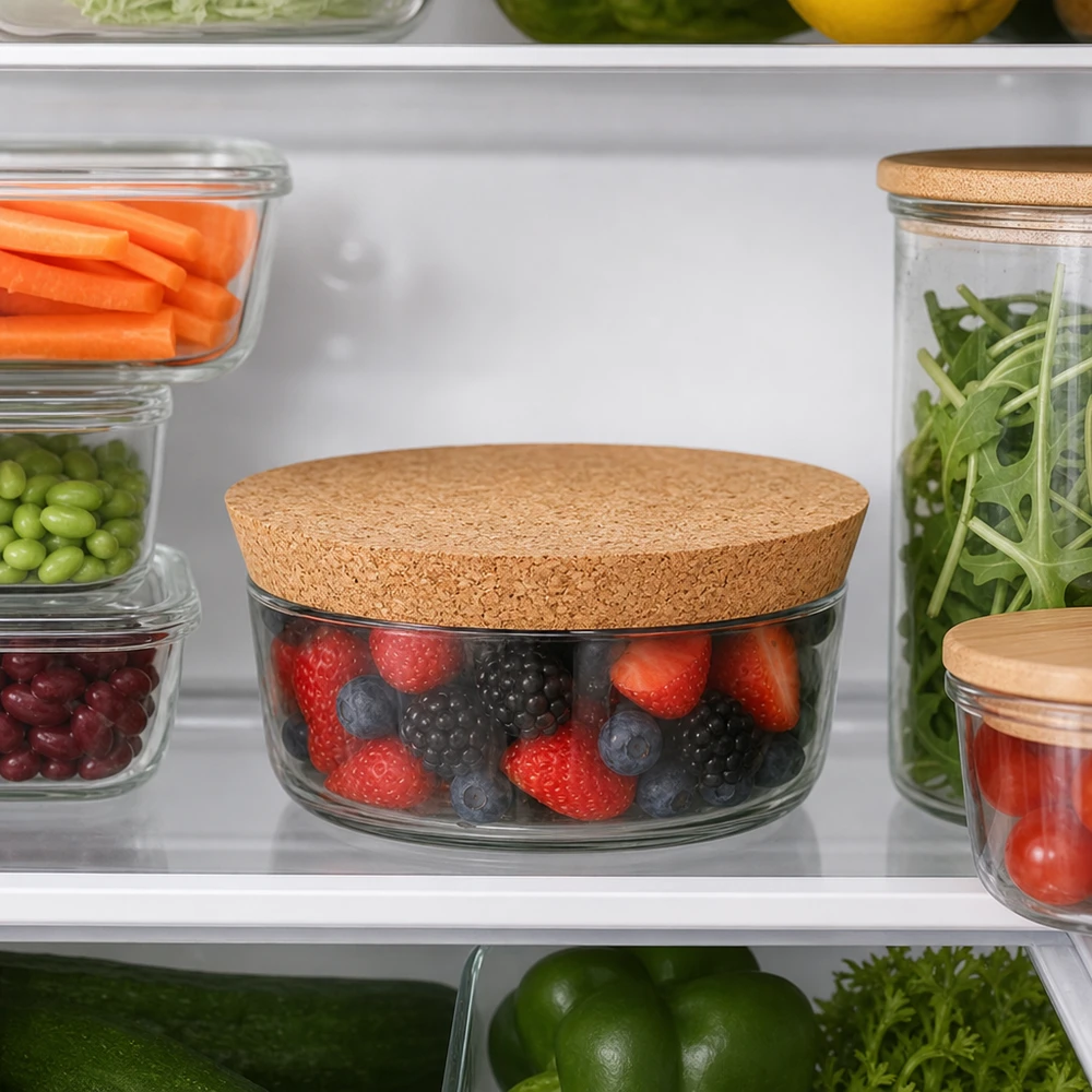 Korken für Öffnung 94mm WECK RR100 (ø90/104, H=20mm) WECK RR100 Korken im Kühlschrank Frischhaltung Beeren Gemüse Salat luftdichte Aufbewahrung Naturkork 94mm Öffnung