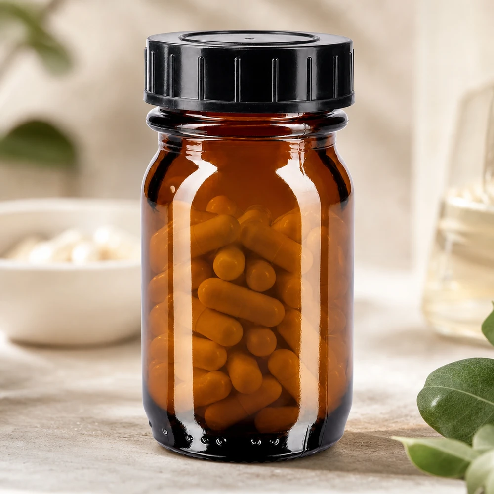 Praktische Braunglas-Weithalsflasche 30ml mit Kindersicherung ideal fuer Medikamente