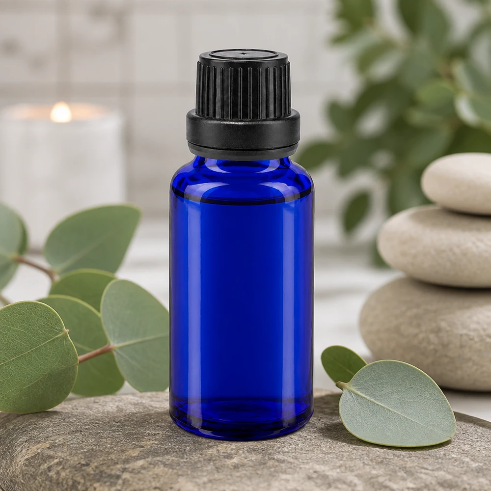 Apothekenflasche blau 20ml Schraubverschluss schwarz Dichteinlage Originalitätsverschluss Hochwertige blaue 20ml Glasflasche mit Sicherheitsverschluss für Kosmetik und Essenzen