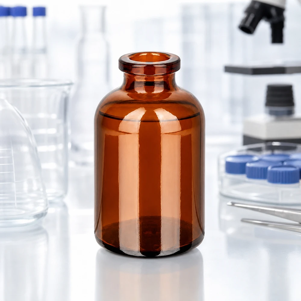 Injektionsflasche Braunglas 30ml Hochwertige Injektionsflasche 30ml aus braunem Glas mit glattem Zylinderkörper und Rollrand