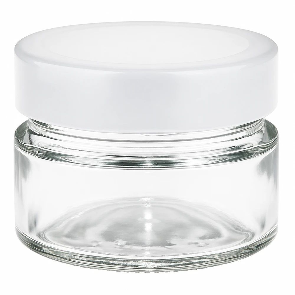 Kleines Aufbewahrungsglas 80ml Klarglas mit luftdichtem weißen Deckel Set