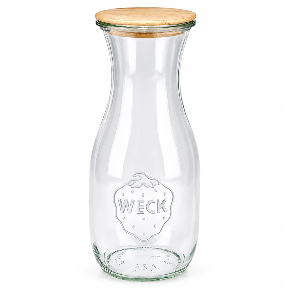 530ml Saftflasche WECK RR60 mit Holzdeckel WECK Saftflasche 530ml aus Glas mit Holzdeckel RR60 Einmachglas für Säfte und Getränke transparent