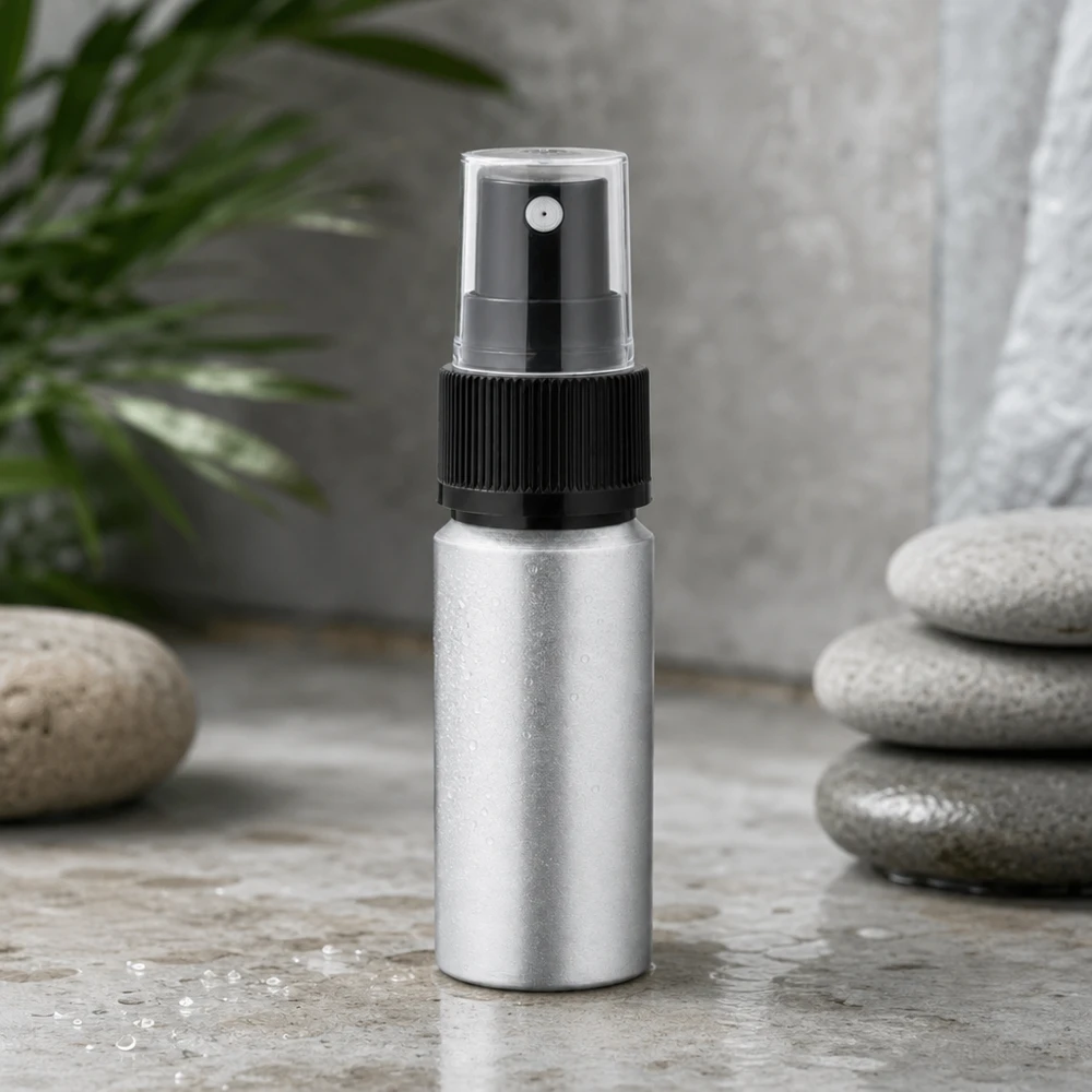 Korrosionsbeständige 20ml gebeizte Aluflasche mit schwarzem Sprühkopf für langlebige Nutzung