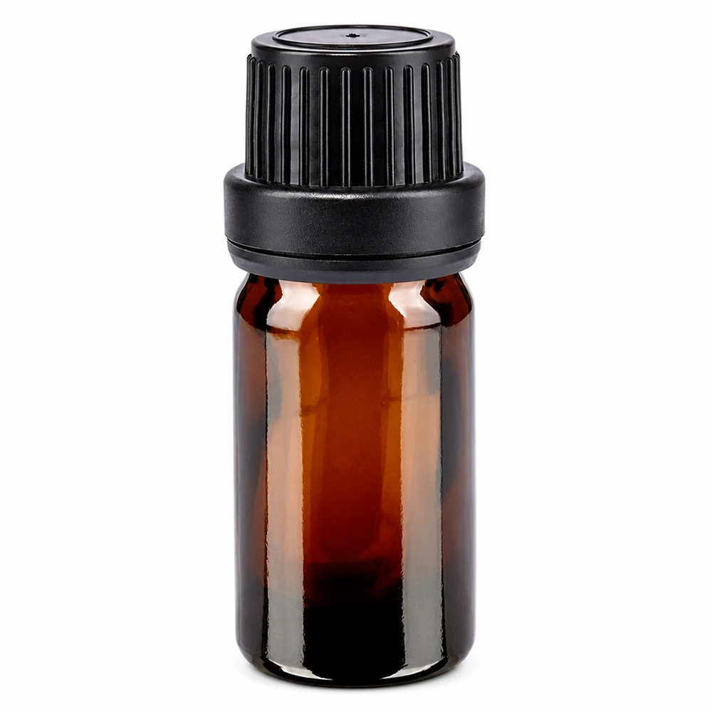Kompakte 5ml Apothekerflasche aus UV-schützendem Braunglas mit Originalitätsring schwarz