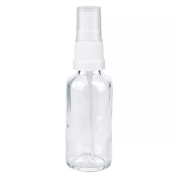 Apothekenflasche klar 30ml Sprayaufsatz weiß Apothekenflasche klar 30ml Sprayaufsatz weiß