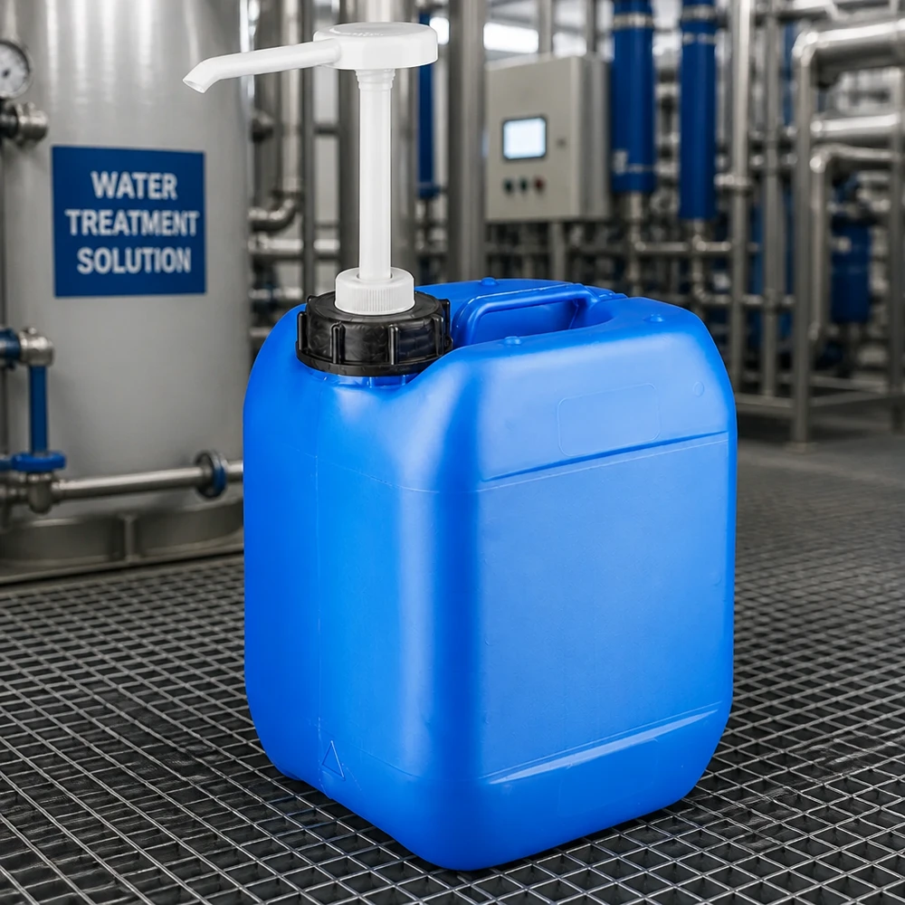 Kanister 5 Liter blau mit Dosierpumpe Kompakter rechteckiger 5L Kanister blau mit Pumpenaufsatz für Wasserbehandlung