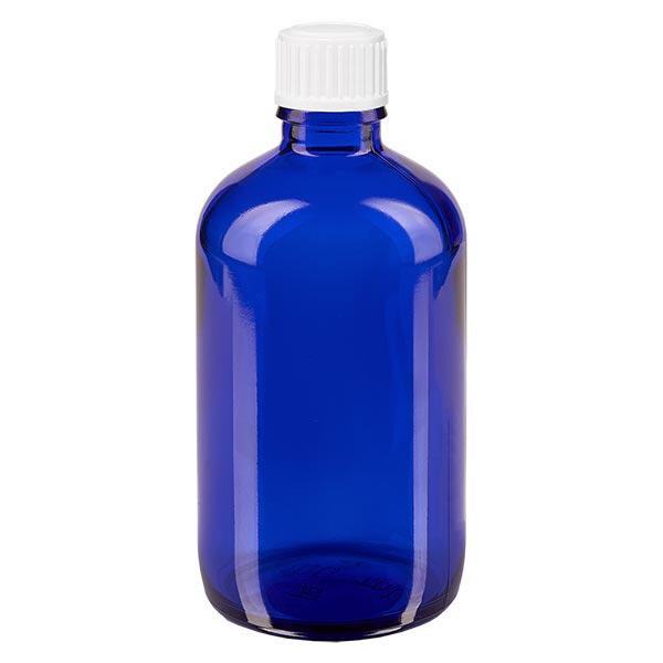 Apothekenflasche blau 100ml Tropfverschluss weiß 0.8mm Standard