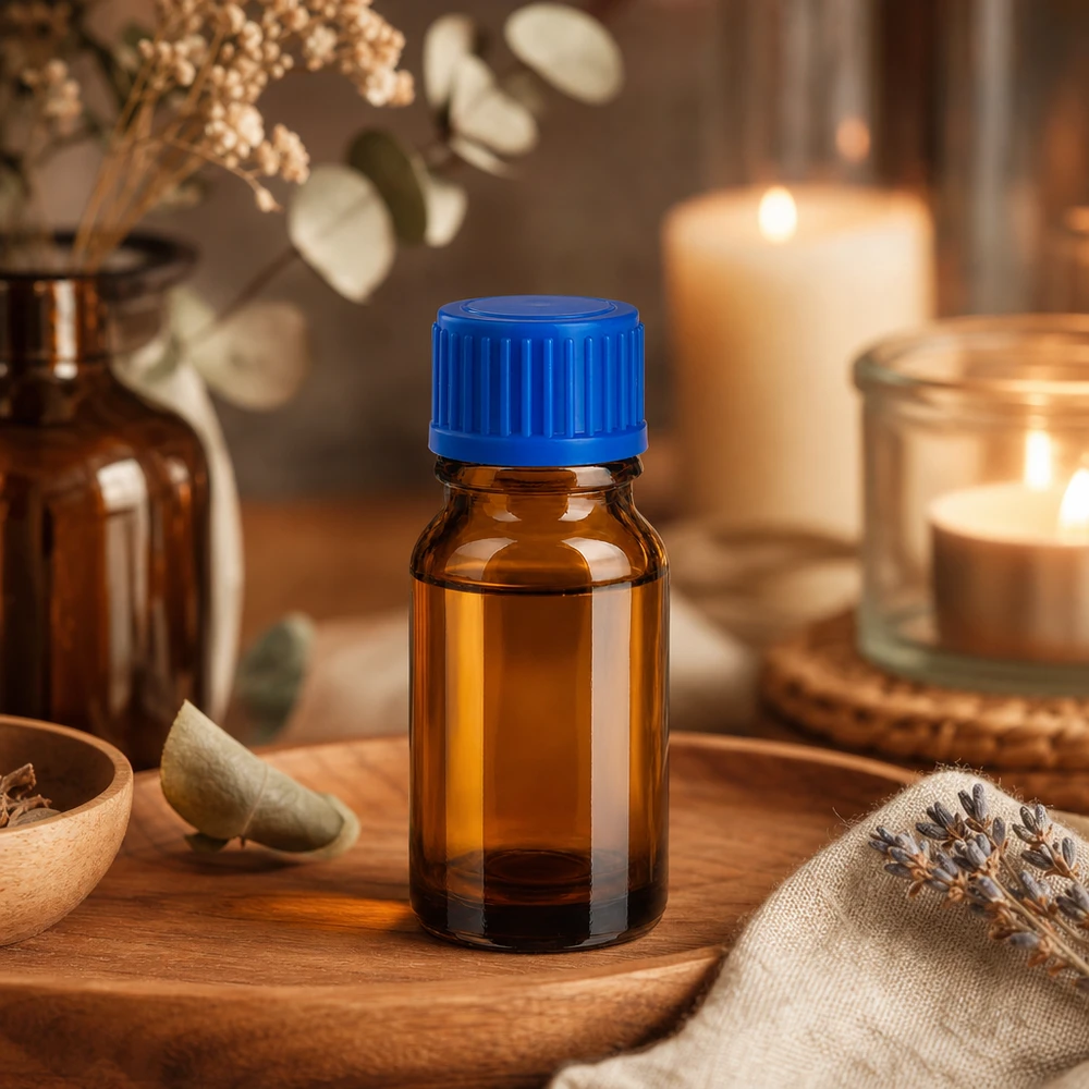 Robuste 10ml Apothekerflasche aus getöntem Glas mit sicherem blauen Schraubverschluss