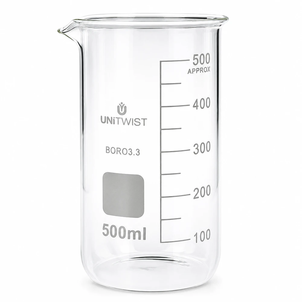 Becherglas hohe Form 500ml Borosilikat 3.3 für Labor Küche Chemie UNITWIST klar