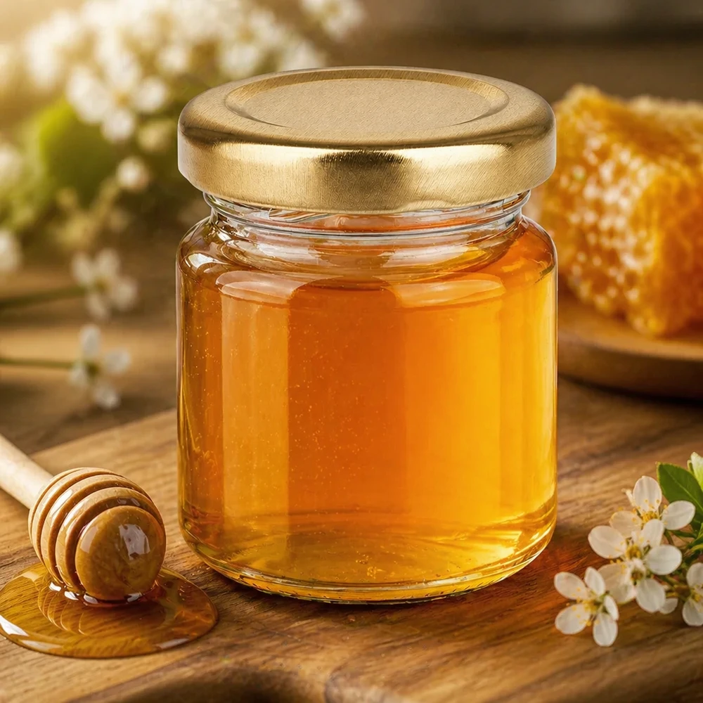 53ml Rundglas mit goldenem UNiTWIST Deckel als Honigglas - ideal für Honig und süße Aufstriche in der Küche