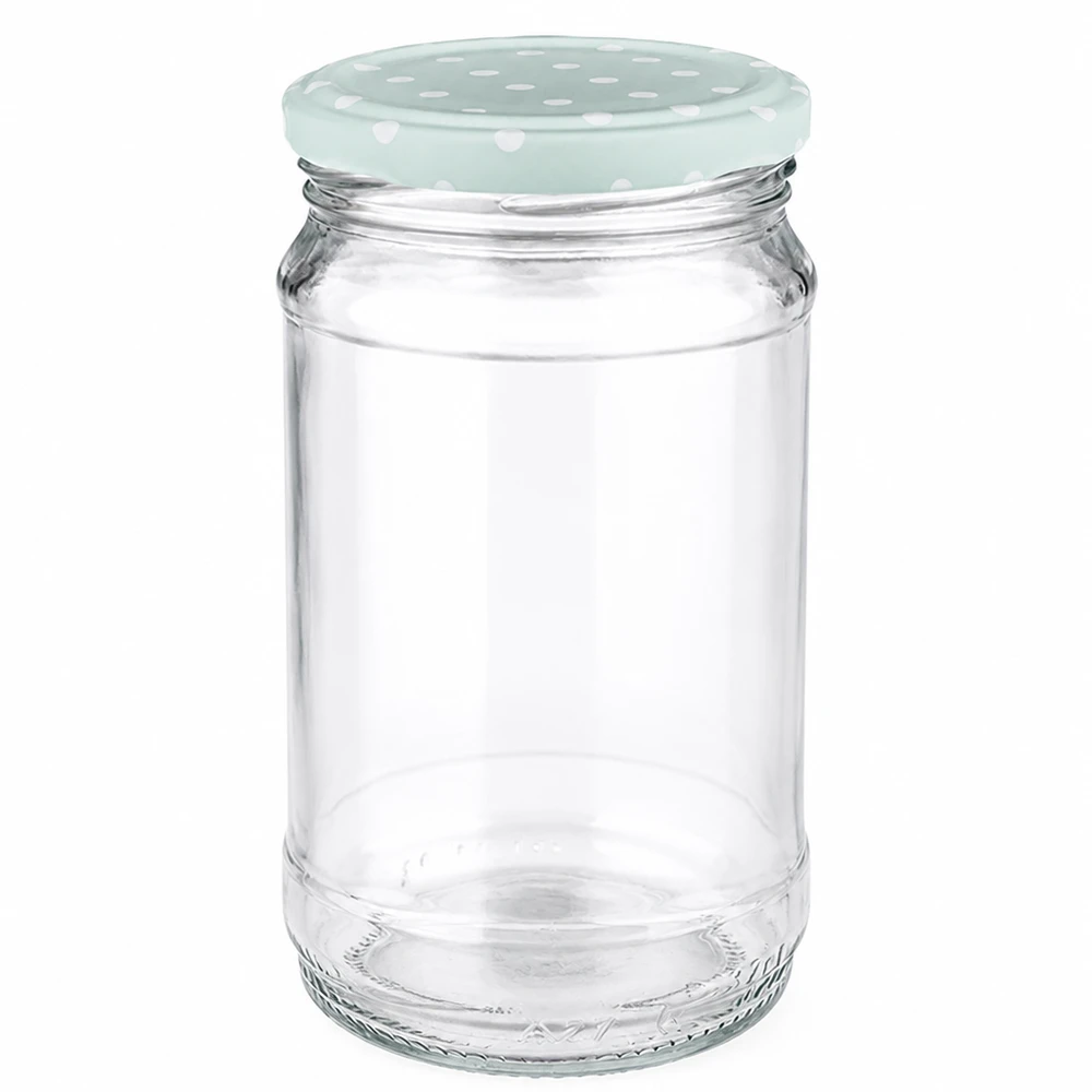 Leeres Einweckglas 370ml mit pastellmintfarbenem Punkte-Metalldeckel UNiTWIST BasicSeal