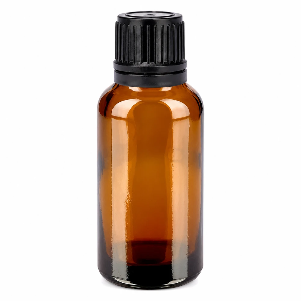 30ml Flasche 11mm Schraubverschluss schwarz Originalitätsverschluss BrownLine UT18/30 30ml Apothekerflasche aus Braunglas mit schwarzem Verschluss für Naturkosmetik