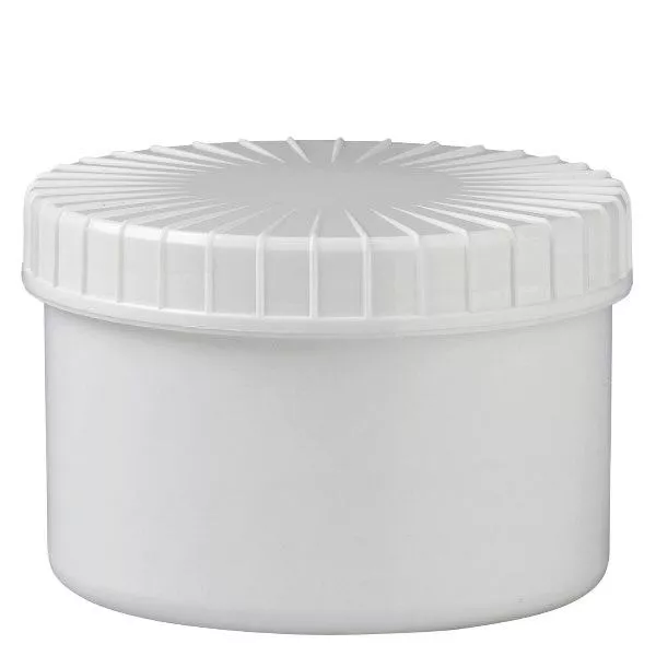 weiße Schraubdose 250 ml mit gerilltem Deckel weiße Schraubdose 250 ml mit gerilltem Deckel