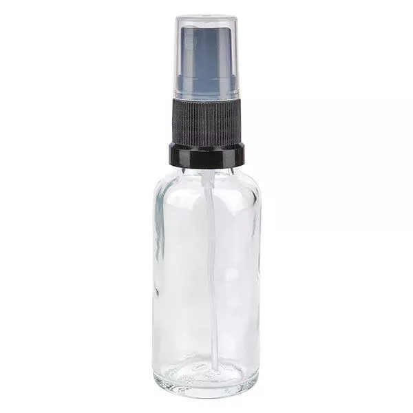 Apothekenflasche klar 30ml Sprayaufsatz schwarz Apothekenflasche klar 30ml Sprayaufsatz schwarz