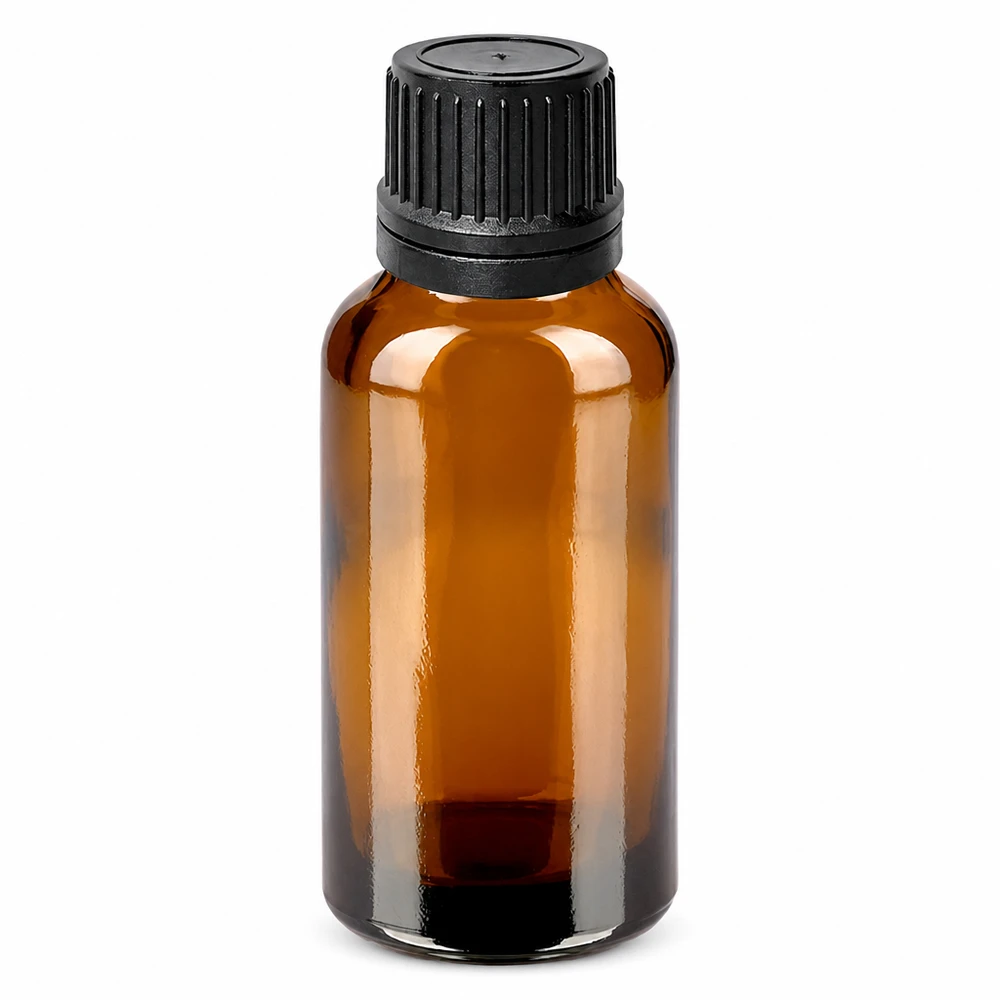Hochwertige 30ml Glasflasche braun mit Tropfeinsatz für präzise Anwendung von Essenzen