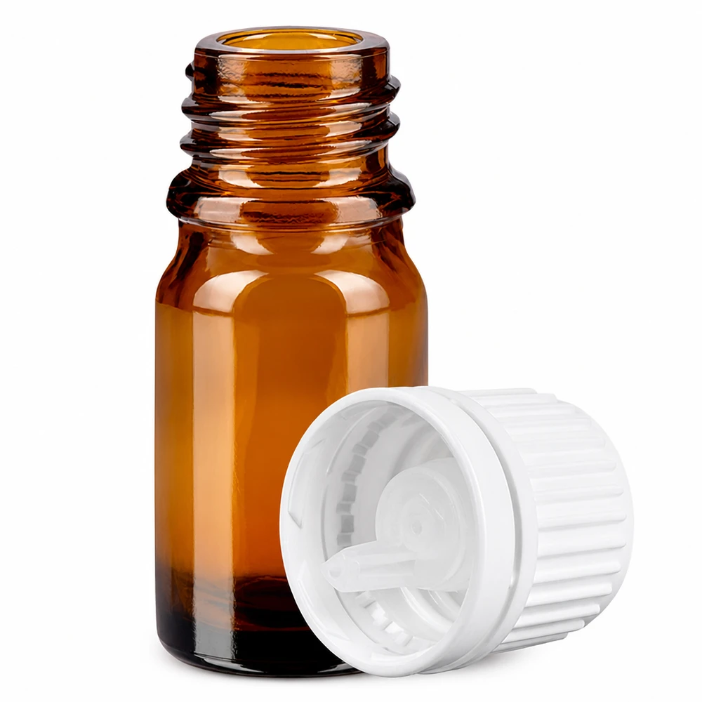 5ml Tropfflasche 0.7mm weiß Originalitätsverschluss BrownLine UT18/5 Apothekerflasche 5ml braun mit kindersicherem Verschluss für Medikamente und Öle