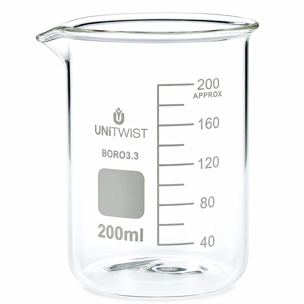 Becherglas 200ml Borosilikat, niedrige Form UNiTWIST UNiTWIST 200ml Becherglas Borosilikat niedriger Form für Labor und Schule geeignet