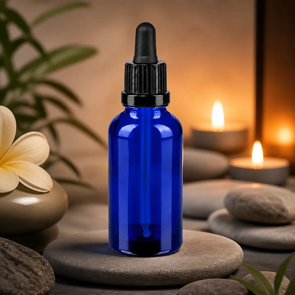 30ml Pipettenflasche schwarz Originalitätsverschluss BlueLine UT18/30 Stilvolle blaue Pipettenflasche 30ml OV BlueLine für hochwertige Beauty- und Wellness-Produkte