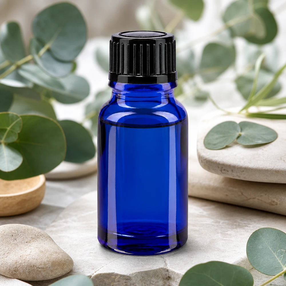 Apothekenflasche blau 10ml Tropfverschluss 1mm schwarz Standard UV-Schutz Glasflasche blau 10ml mit schwarzem Tropfverschluss für Naturkosmetik
