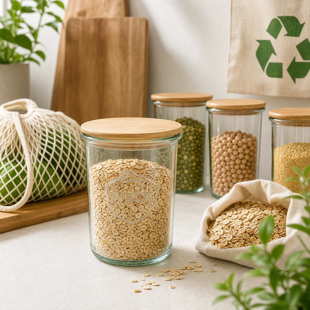 WECK Sturzglas 160ml RR60 Holzdeckel nachhaltige Vorratshaltung Haferflocken Hülsenfrüchte Zero Waste Küche
