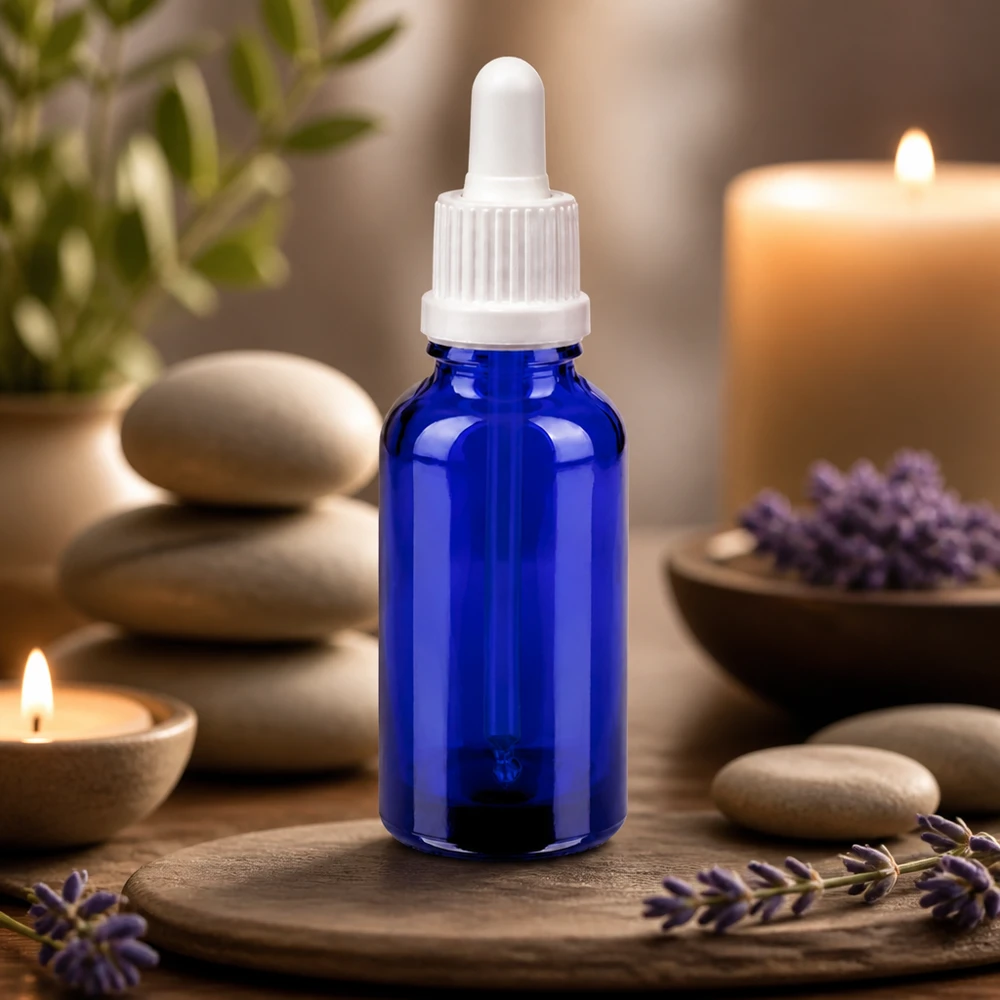 30ml Pipettenflasche weiß Originalitätsverschluss BlueLine UT18/30 30ml professionelle Tropfflasche BlueLine UT18/30 mit UV-Schutz durch blaues Glas für lichtempfindliche Stoffe