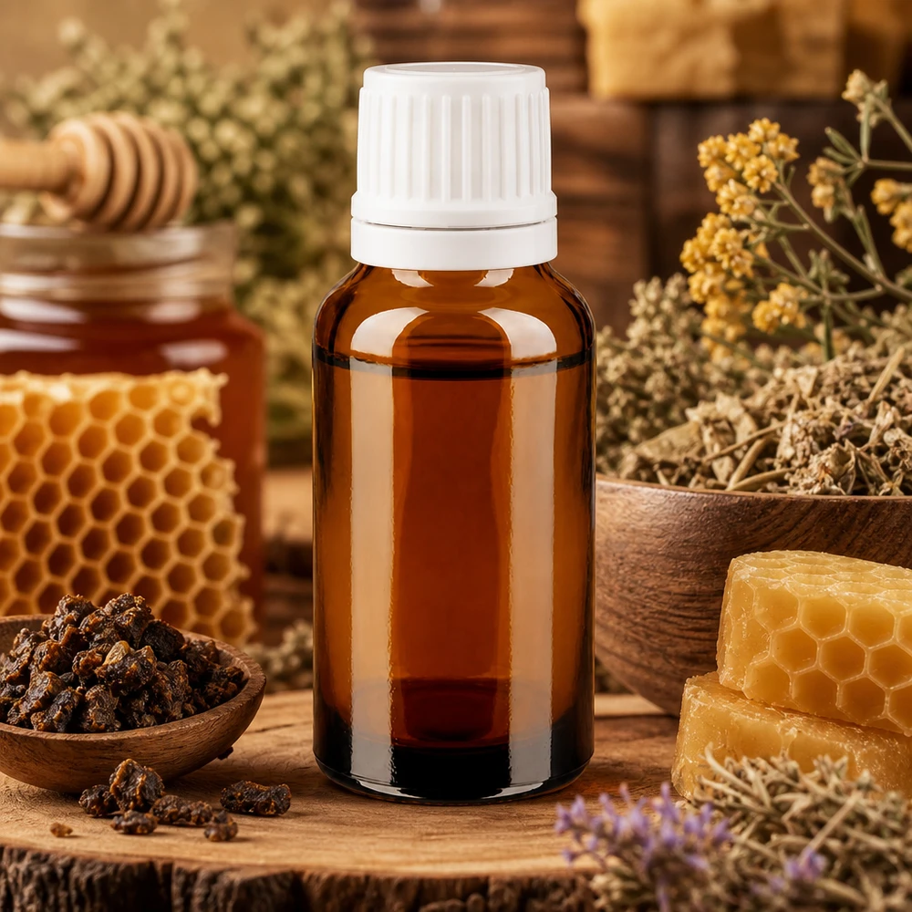 Apothekerflasche 20ml Braunglas mit weißem Sicherheitsdeckel für Bienenharz und Naturextrakte