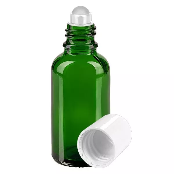 Apothekenflasche grün 30ml Roll-On Verschluss weiß
