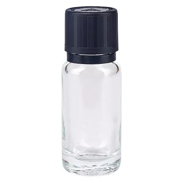 Apothekenflasche klar 10ml Tropfer Giessring 1mm schwarz Kindersicherung Blindenwarnsymbol Originalitätsverschluss Apothekenflasche klar 10ml Tropfer Giessring 1mm schwarz Kindersicherung Blindenwarnsymbol Originalitätsverschluss