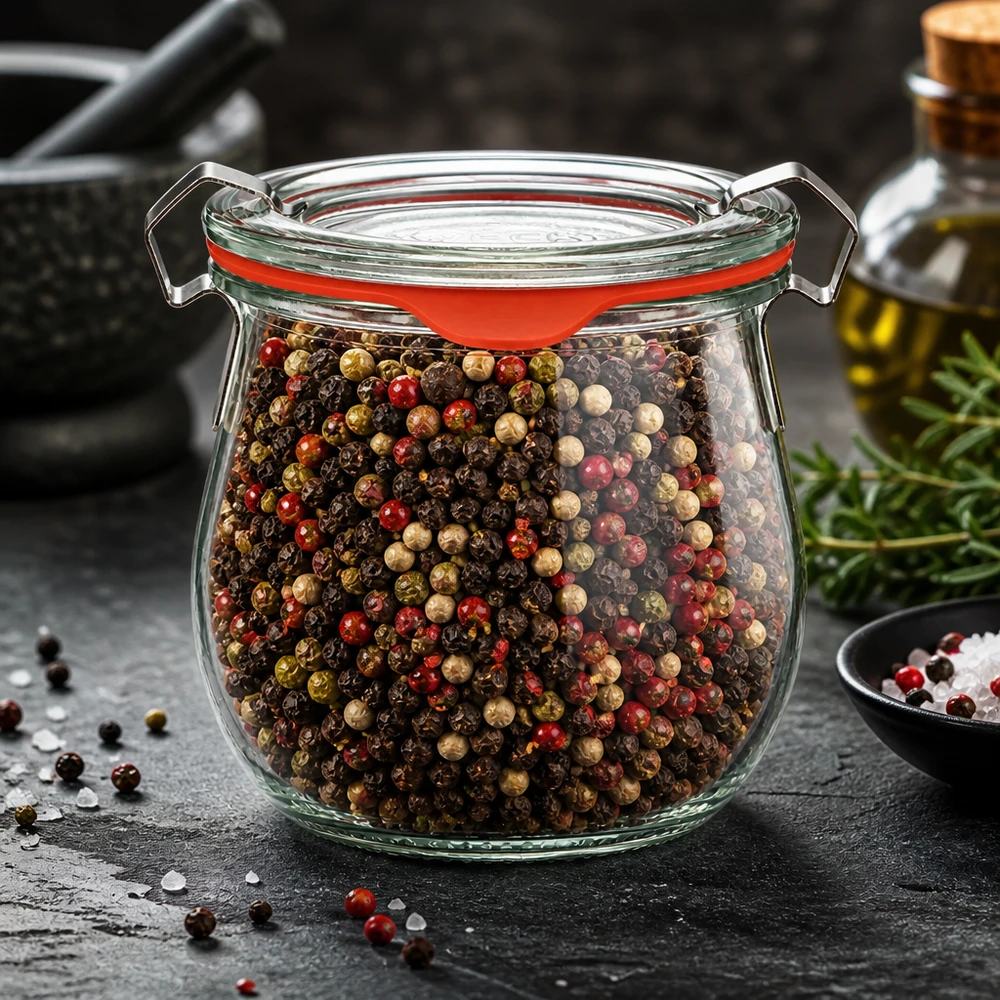 Pfeffermischung in WECK Mini Tulpenglas 220ml Vorratshaltung Küchenzubehör mit Rosmarin und Salz