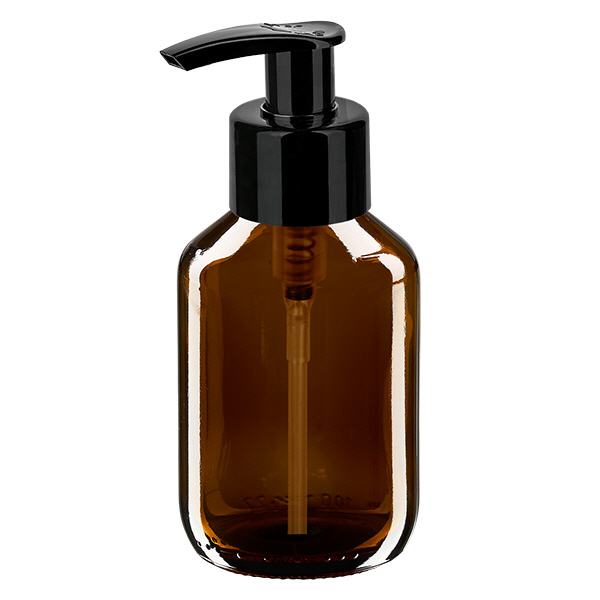 100ml Medizinflasche braun, mit Dispenserpumpe schwarz ApoGlas