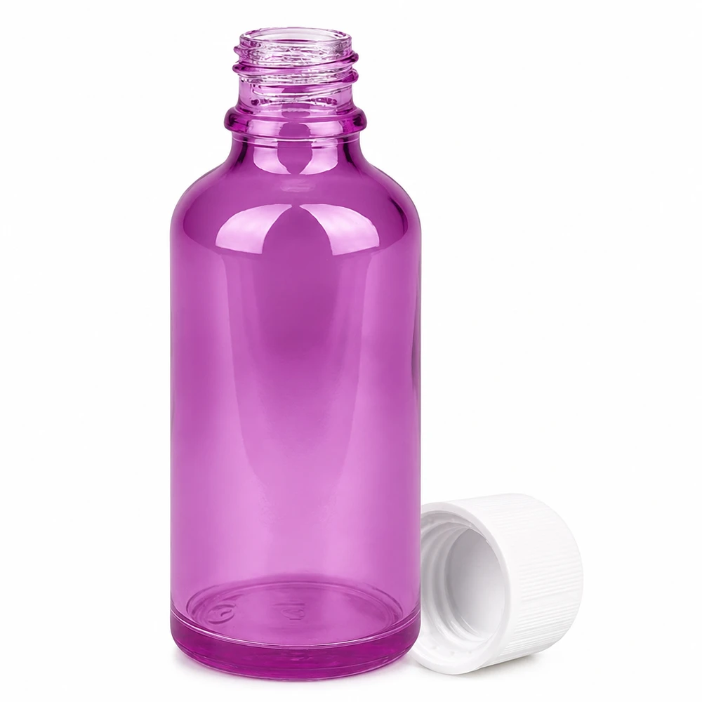 Hochwertige 50ml Violettglas-Flasche mit kindersicherem Drehverschluss für UV-Schutz