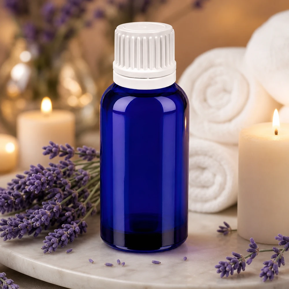 30ml Tropfflasche 0.7mm weiß Originalitätsverschluss BlueLine UT18/30 Vielseitige blaue 30ml Glasflasche mit weißem Tropfer für Kosmetik und Wellness-Anwendungen