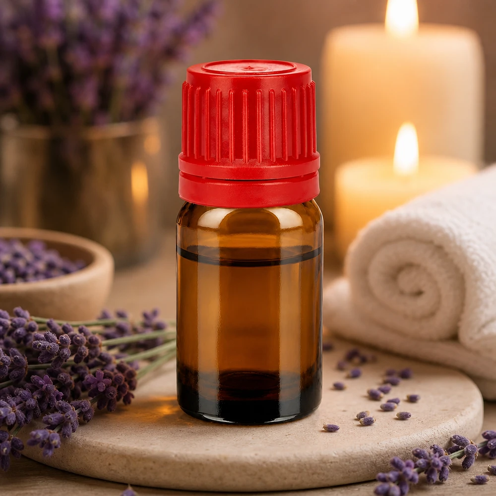Praktische 5ml Glasflasche mit ergonomischem roten Verschluss für einfache Handhabung