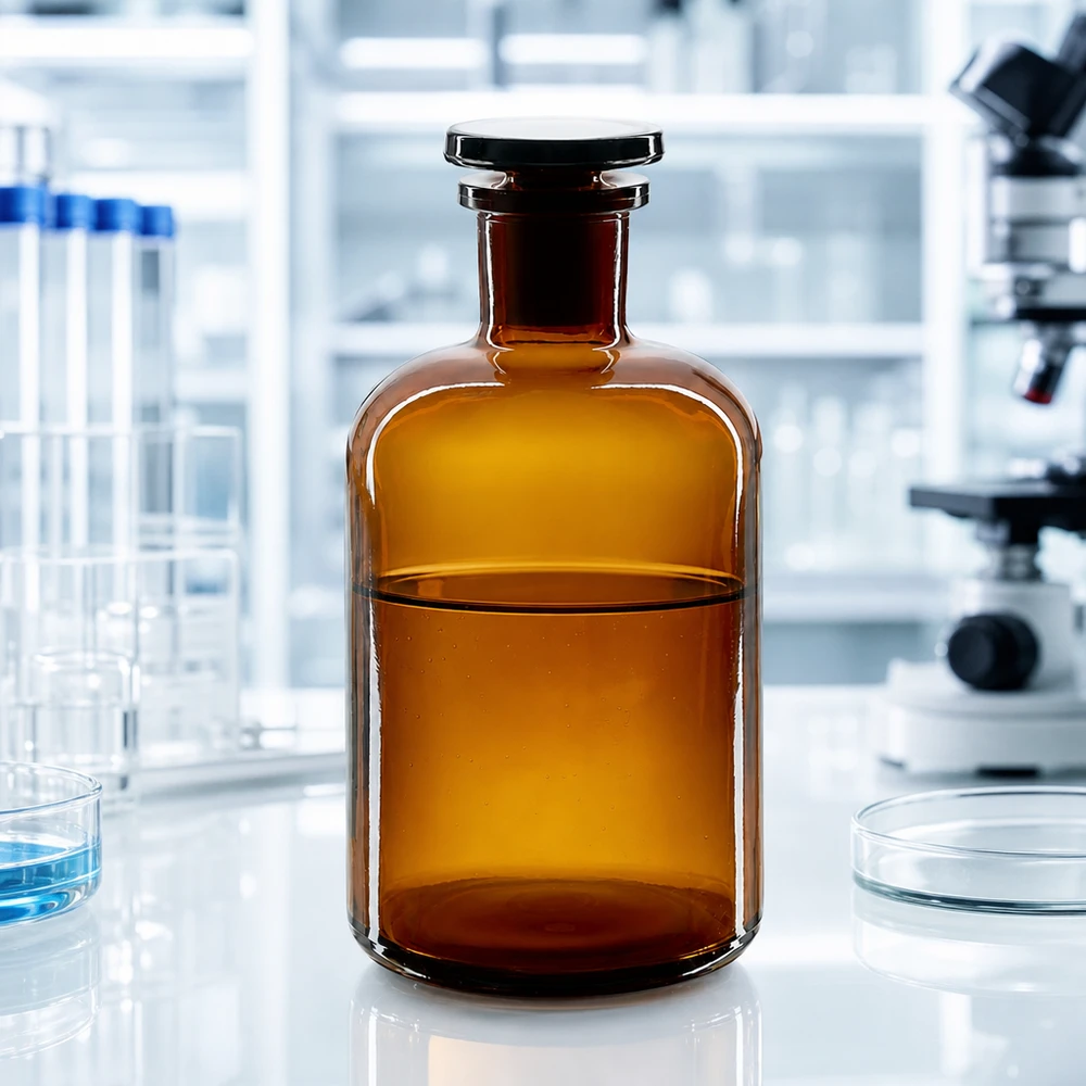Rundschulterfl. 500ml braun Enghals Glasstopfen Chemikalienflasche Enghals 500ml braun Rundschulter schlanke Form für Laborregale