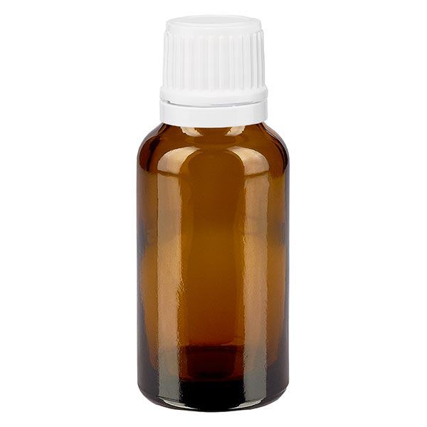 Apothekenflasche braun 20ml Tropfverschluss 1.2mm weiß Originalitätsverschluss Apothekenflasche braun 20ml Tropfverschluss 1.2mm weiß Originalitätsverschluss