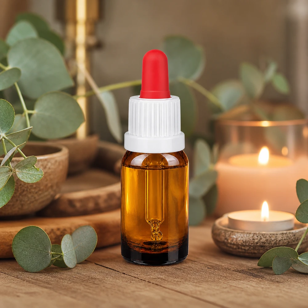 10ml Pipettenflasche weiß/rot Originalitätsverschluss BrownLine UT18/10 Hochwertige 10ml Tropferflasche aus braunem Glas für professionelle Anwendung in Spa und Wellness